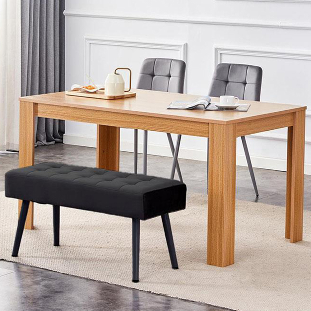 Portland 3 Seater Velvet Wooden Dining Set with Bench Oak Effect Grey and Black Image 1