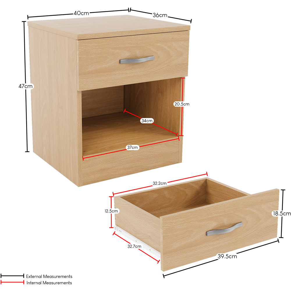 Vida Designs Riano Single Drawer Single Shelf Pine Melamine Finish Bedside Table Set of 2 Image 8