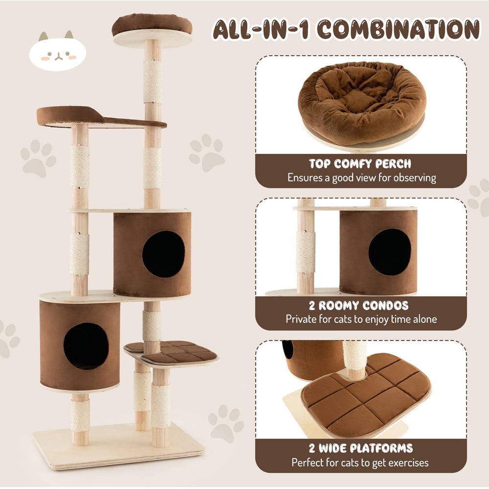 Costway 190cm Brown Sisal Rope Cat Tree Scratcher Image 4