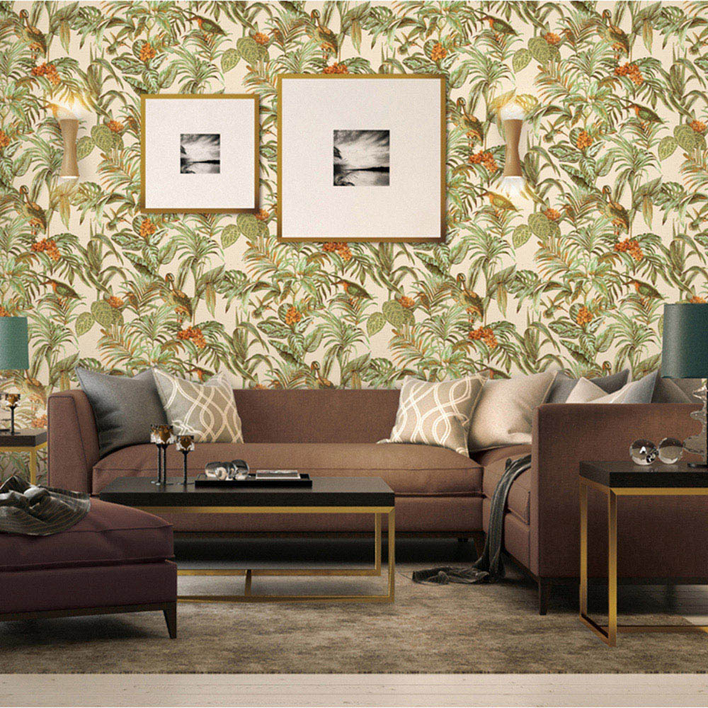 Design ID Bird of Paradise Green and Gold Wallpaper Image 2