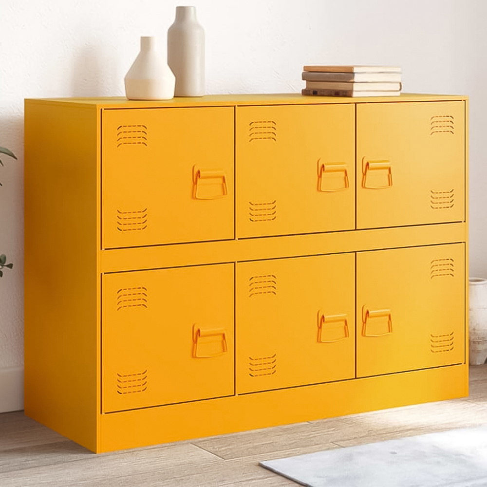 vidaXL 6 Door Mustard Yellow Metal Sideboard Image 1