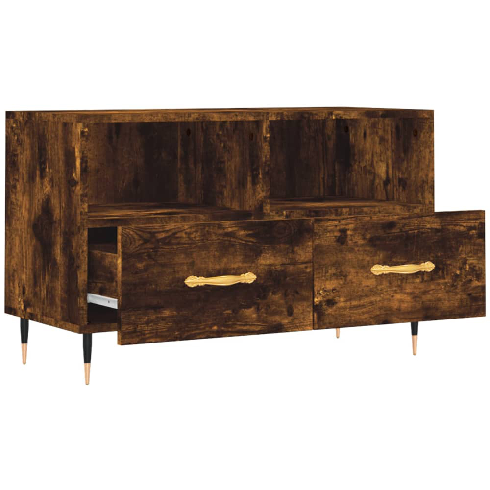 vidaXL 2 Drawer 2 Shelf Smoked Oak Wooden TV Cabinet Image 4