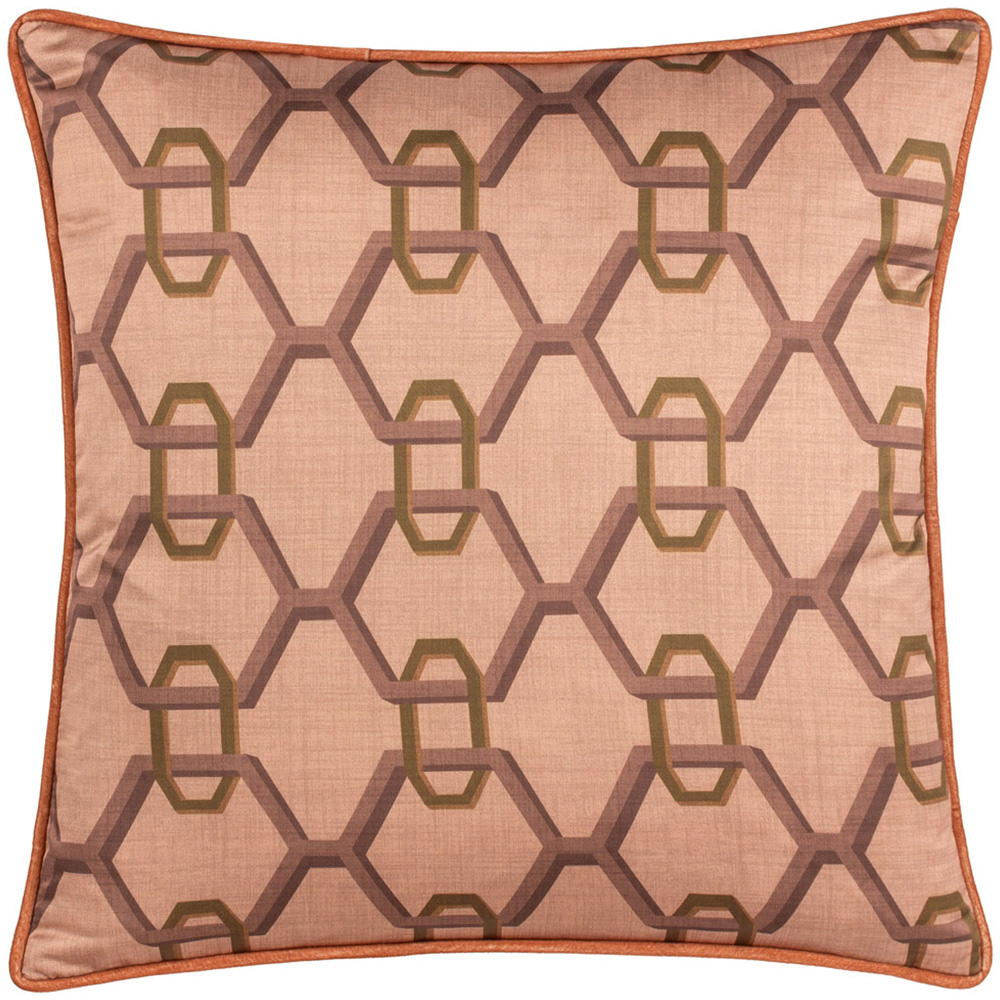 Paoletti Carnaby Pink Geometric Chain Satin Cushion Image 1