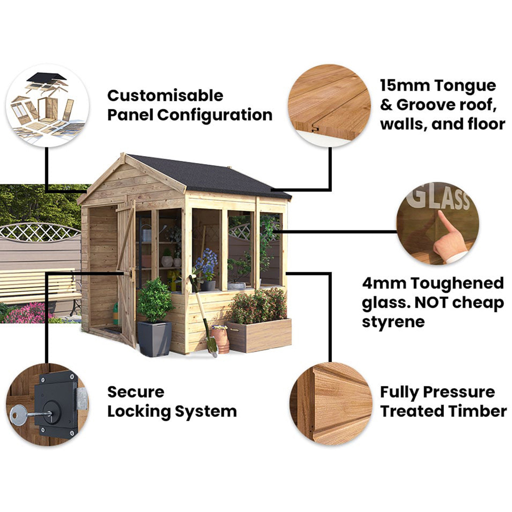 Dunster House Overlord 8 x 6ft Modular Brown Superfelt Apex Potting Shed Image 5