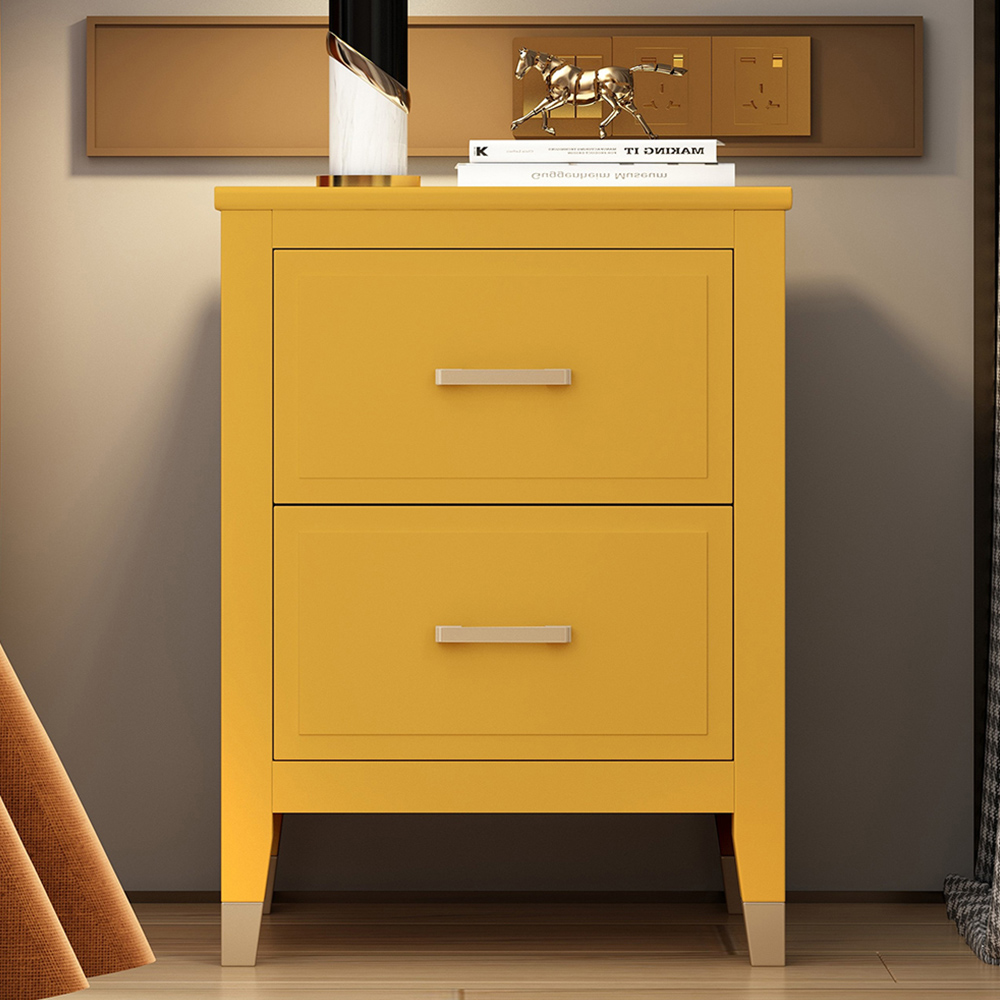 Palazzi 2 Drawers Mustard Wide Bedside Table Image 1