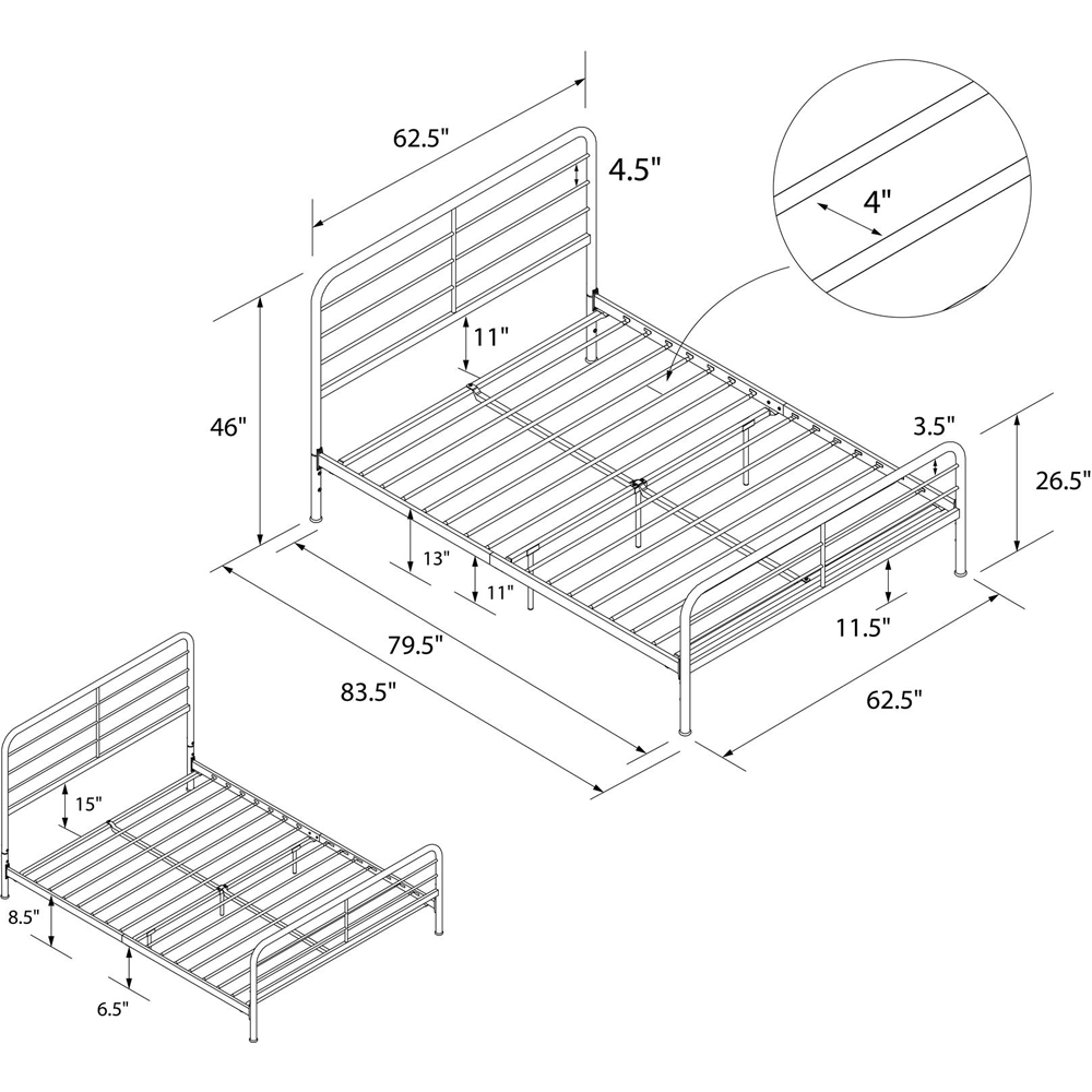 Dorel Millie King Size White Metal Bed Frame Image 6