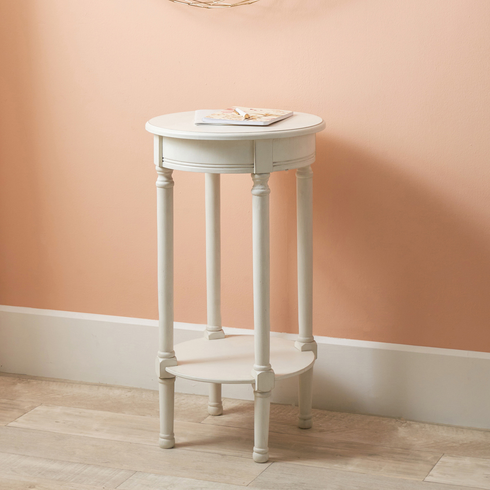 Pacific Lifestyle Heritage Single Shelf Elizabeth White Pine Wood Round Accent Table Image 3