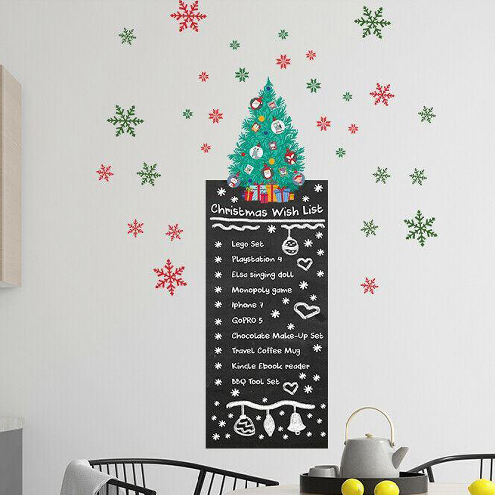 Walplus Colourful Snowflakes and Christmas Tree Self Adhesive Blackboard Wall Sticker 31 Piece Image 1