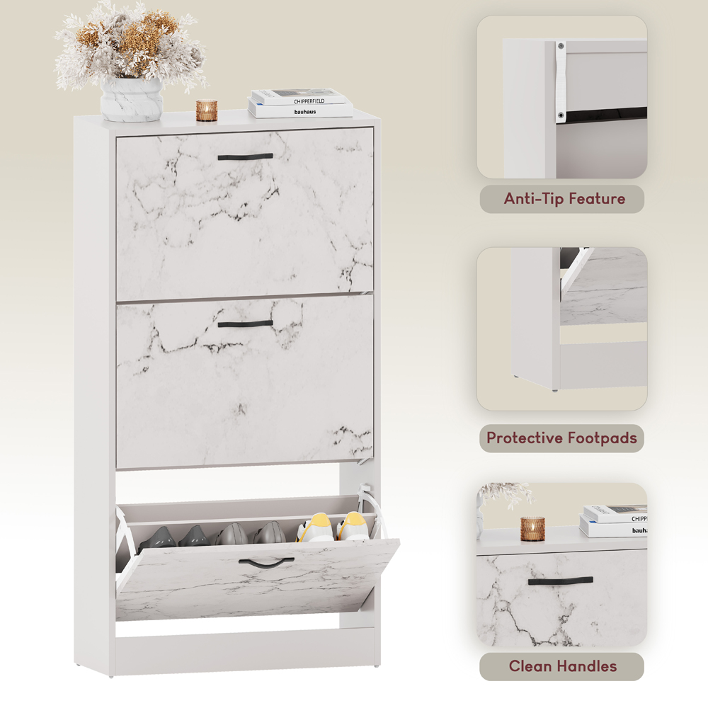 VIDA DESIGNS 3 Drawer White Marble Shoe Cabinet Image 5