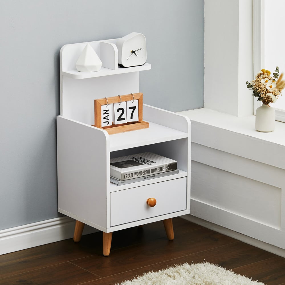 Living and Home White Wooden Bedside Table Image 8