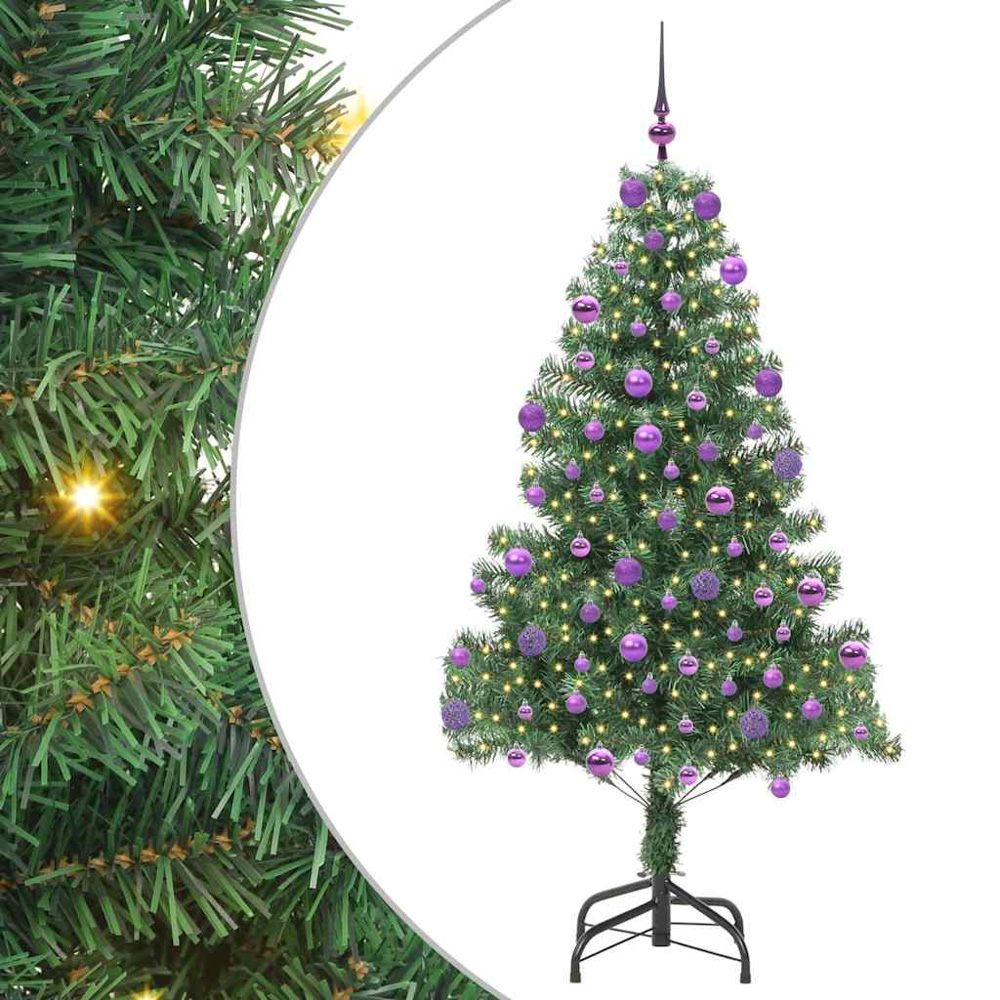 vidaXL Pre-Lit Lilac Baubles Green Artificial Christmas Tree 7ft Image 2