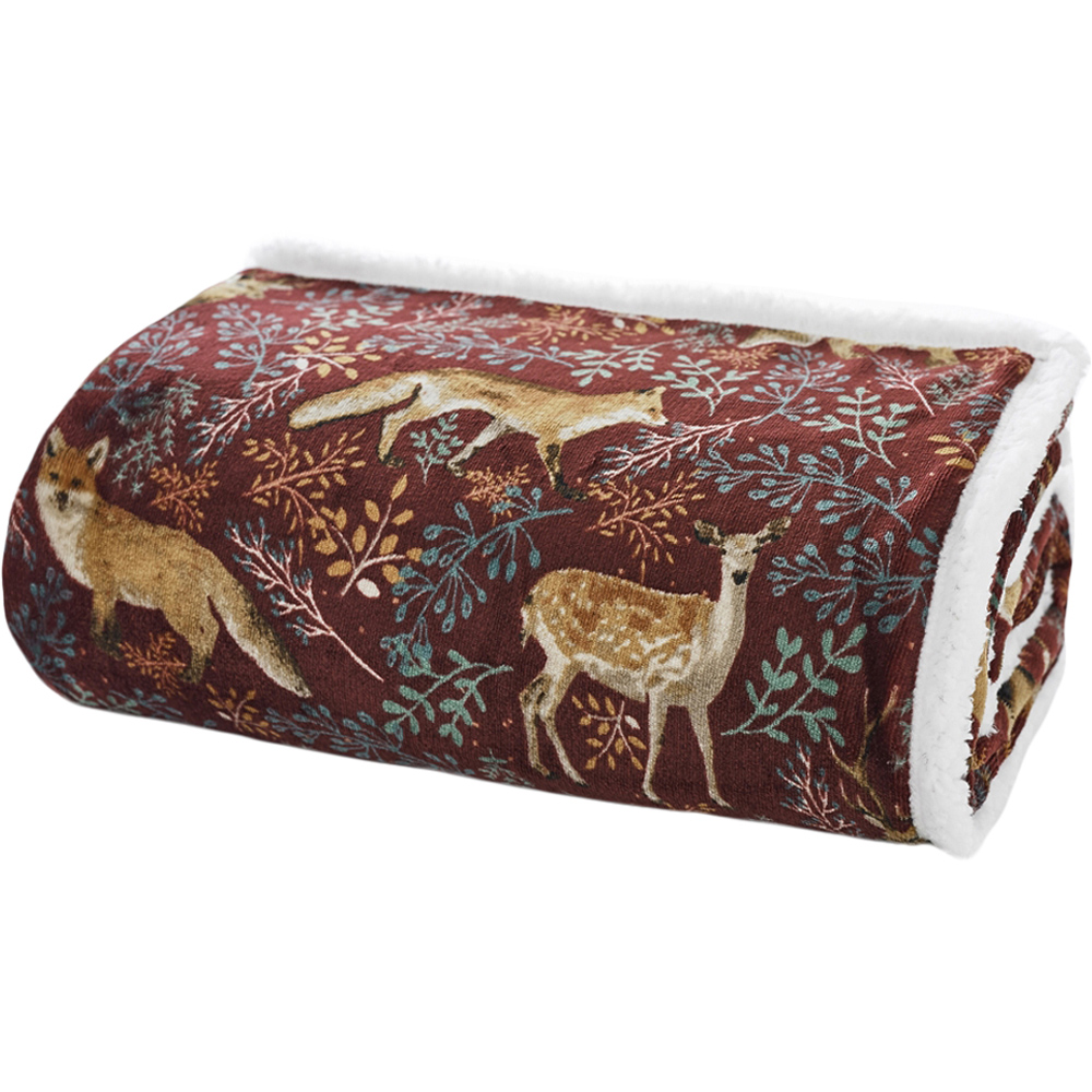 Deyongs Mulberry Fox and Deer Sherpa Fleece Throw 140 x 180cm Image 1