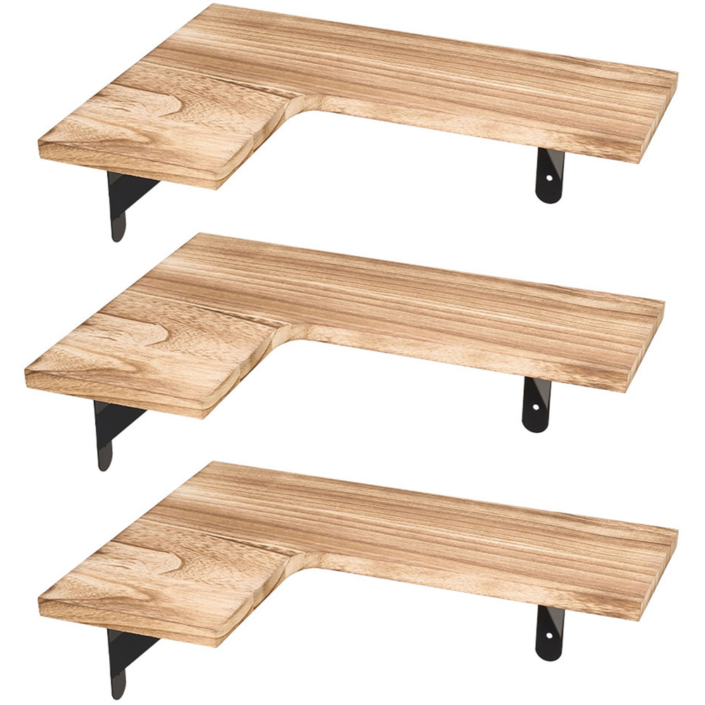 Living and Home Set of 3 Light Brown L-Shaped Corner Wall Shelf Image 1