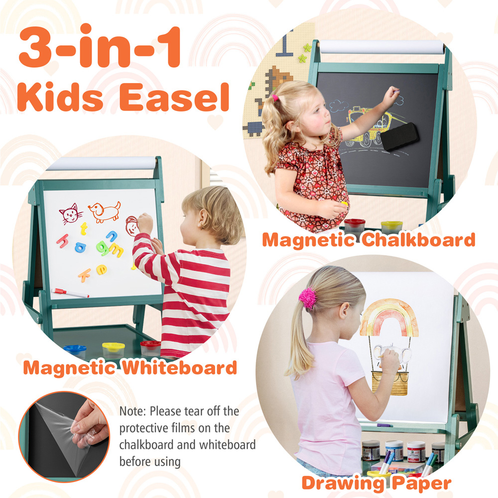 Costway Kids Dark Green Double Sided Easel with Magnetic Whiteboard and Chalkboard Image 7