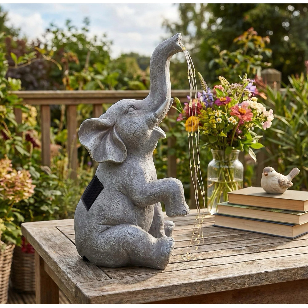 Alivio Grey Elephant LED Solar Garden Statue Image 2