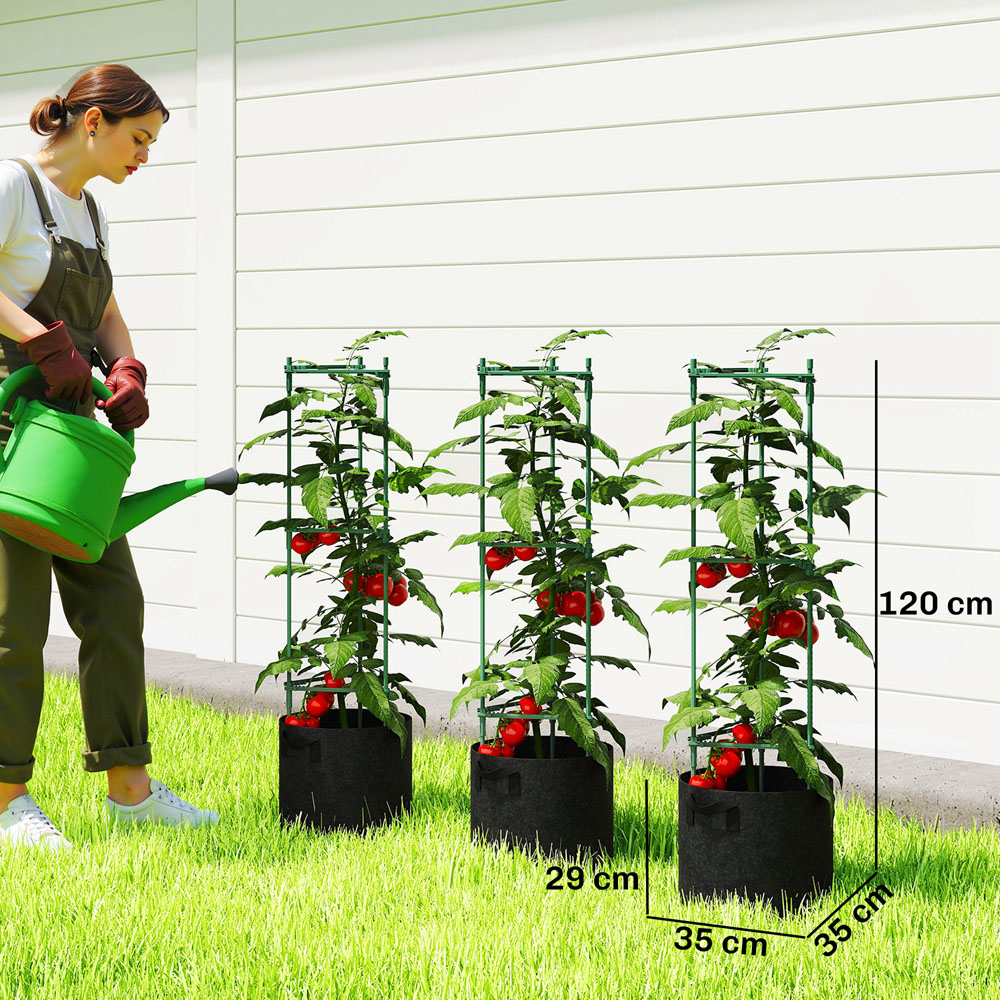 Outsunny 83.7L Grow Bag with 47.2 inch Plant Stake Tomato Cage Set 3 Pack Image 9