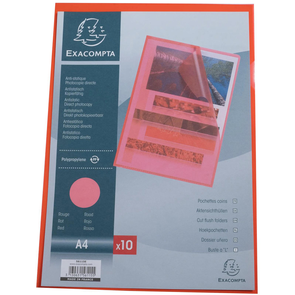 Exacompta A4 Red 0.12mm Grain PP Cut Flush Folder 10 Pack Image 1