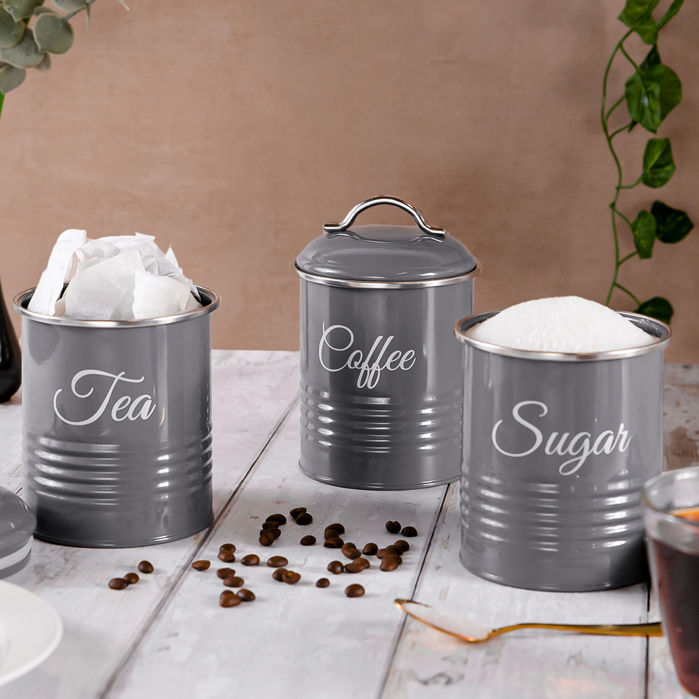 Innoteck Essentials 3 Piece High Gloss Grey Kitchen Canister Set  Image 2