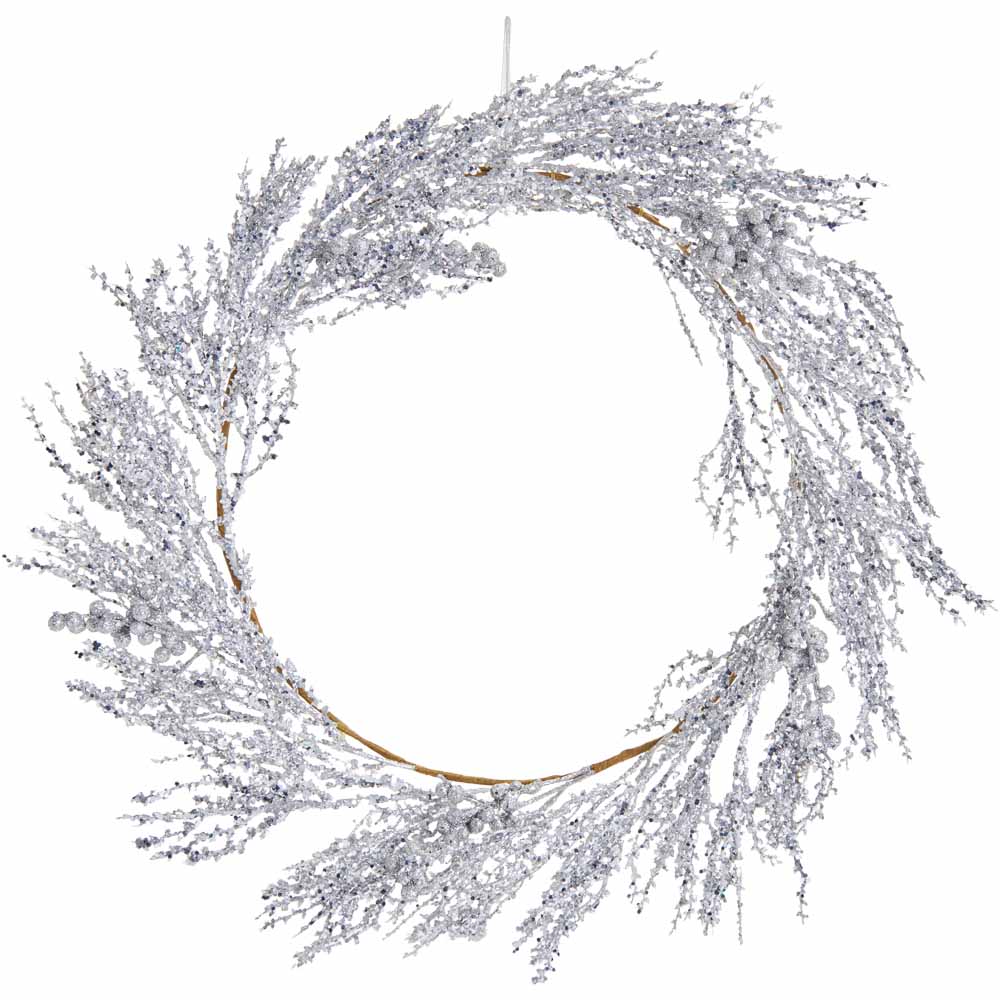 Wilko Silver Glitter Wreath 50cm Image