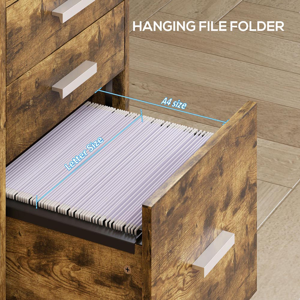 Portland 3 Drawer Rustic Brown Mobile Lockable Filing Cabinet with Keys Image 8