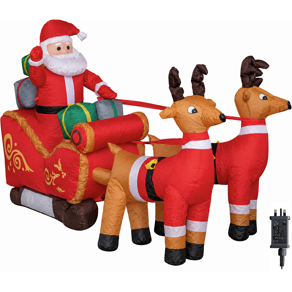 Samuel Alexander 22 White LED Santa Sleigh with Reindeer Inflatable Outdoor Christmas Decoration 8ft Image 2