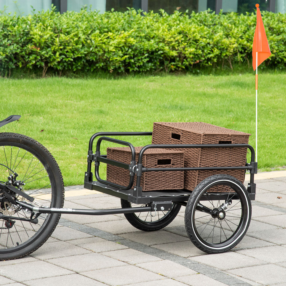 HOMCOM Black Bicycle Cargo Trailer with Suspension and 2 Wheels Image 2