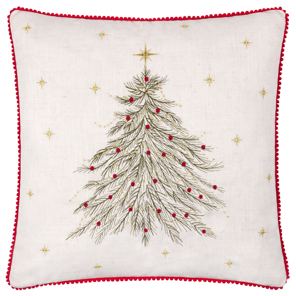 Wylder Nature Twinkling Tree Embroidered Natural Velvet Cushion 45 x 45cm Image 1