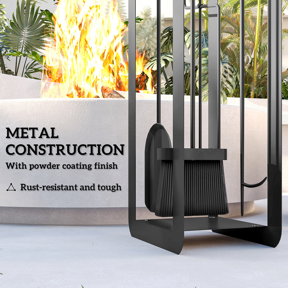 Outsunny 5 Piece Black Metal Fireplace Companion Set Image 8