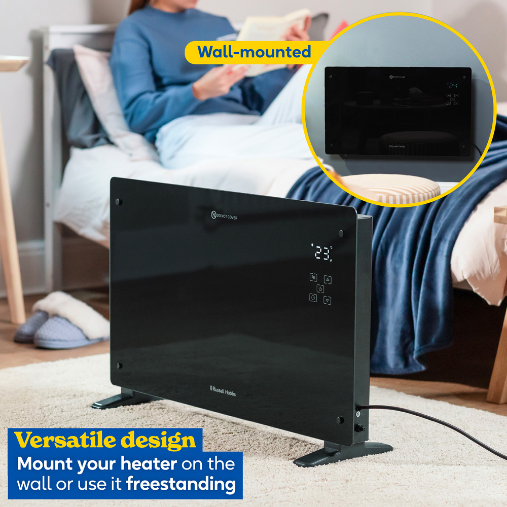 Russell Hobbs Black Smart Wi-Fi Glass Panel Heater with Attachable Feet and Remote 2000W Image 2