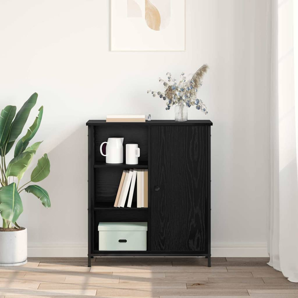 vidaXL Single Door 3 Shelf Black Oak Sideboard Image 9