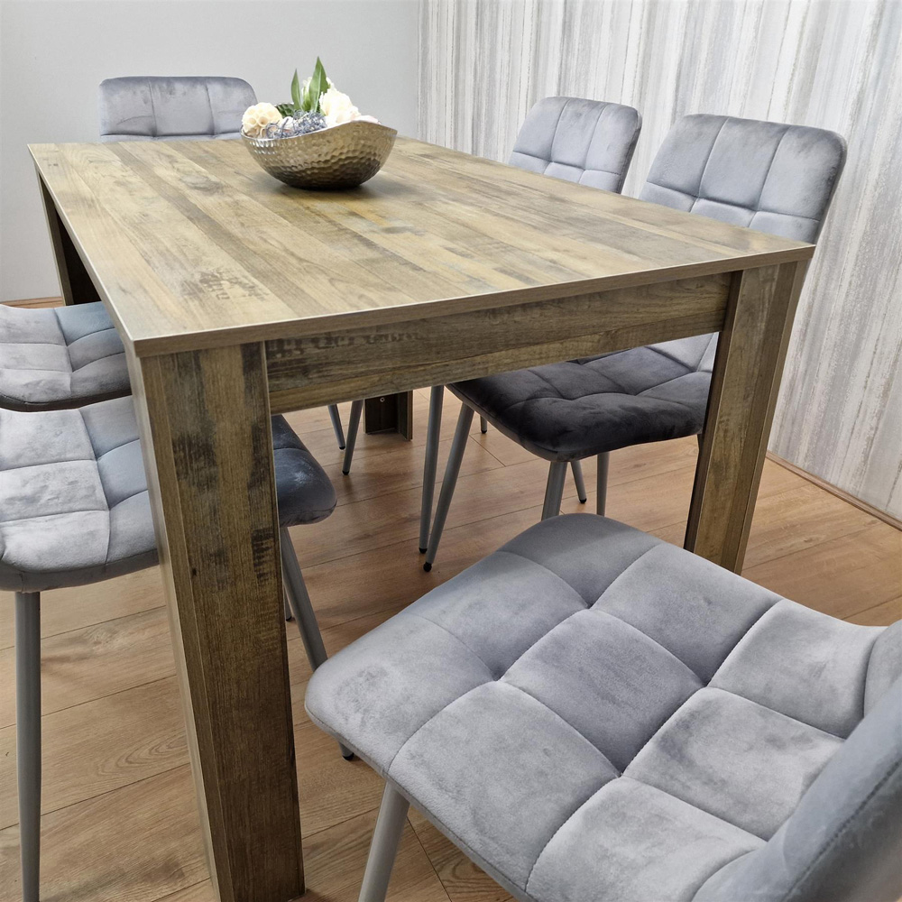 Portland 6 Seater Dining Set Rustic Effect and Grey Velvet Image 6