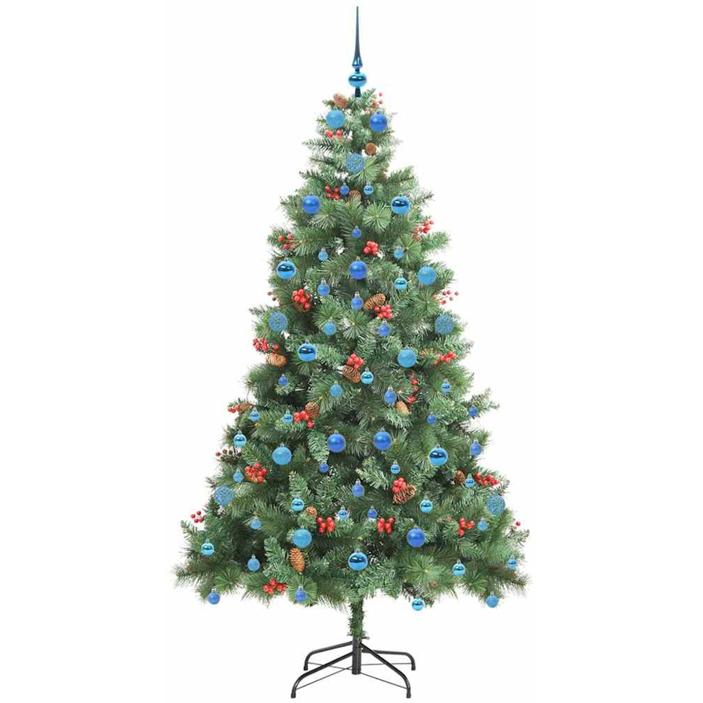 vidaXL 300 LED Pre-Lit Blue Baubles Green Artificial Christmas Tree 7ft Image 4