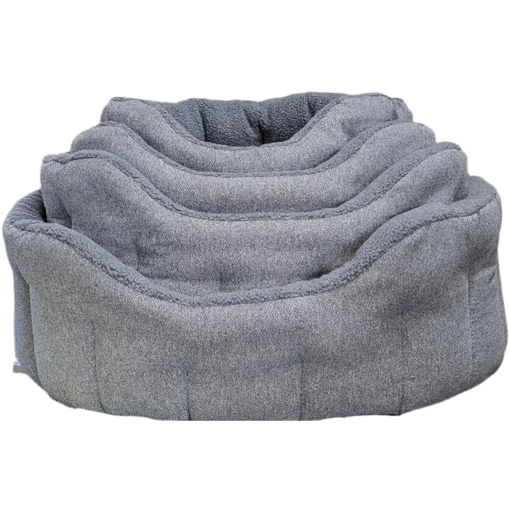 P&L Intermediate Grey Premium Orkney Tweed Fabric Drop Fronted Softee Oval Lined Pet Bed Image 3