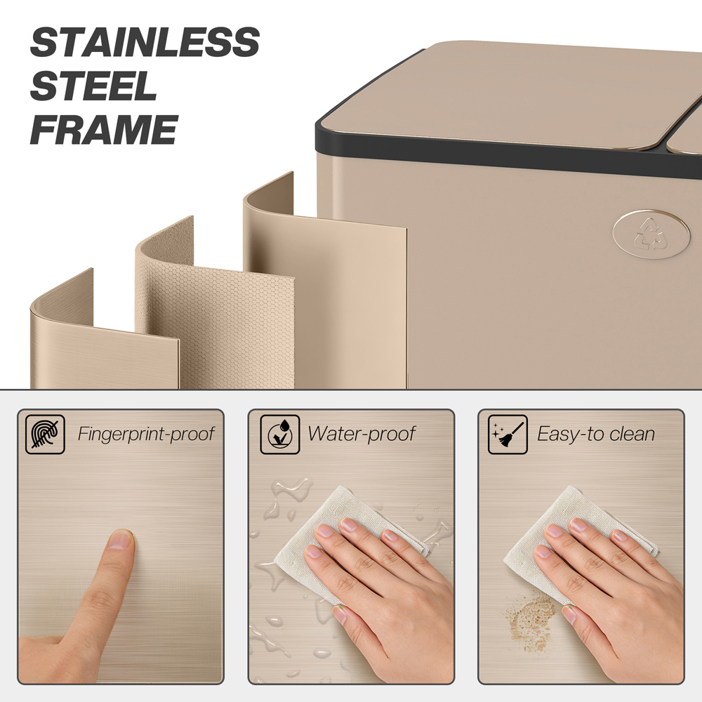 HOMCOM Gold Tone Stainless Steel Double Pedal Bin with Soft-Close Lid 30L Image 8