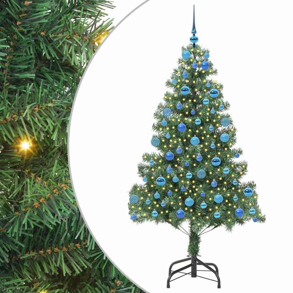 vidaXL Pre-Lit Blue Baubles Green Artificial Christmas Tree 6ft Image 2