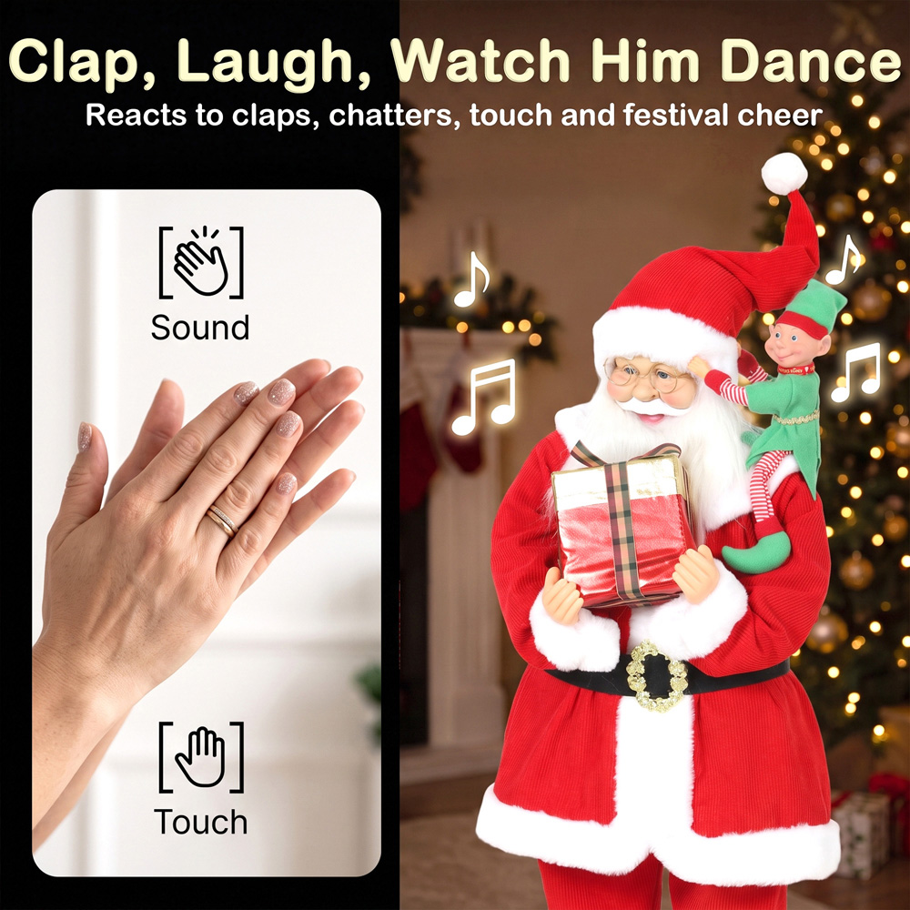 HOMCOM Singing and Dancing Santa Claus with Elf Gift Box Christmas Decoration 4ft Image 6