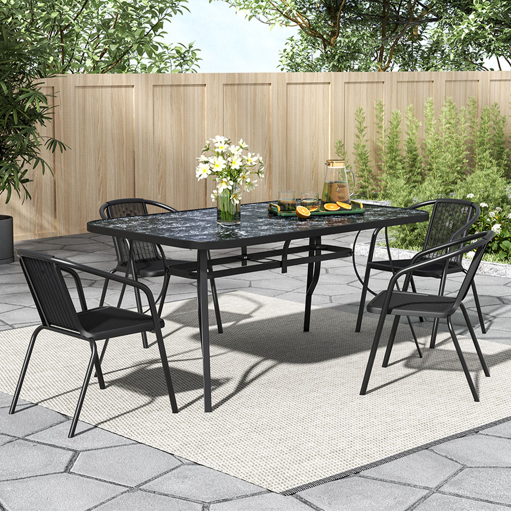 Living and Home Wicker 4 Seater Black Rectangular Patio Set Image 1
