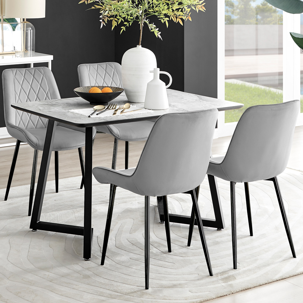 Furniturebox Copeland Cesano Marble Effect 4 Seater Dining Set White Grey and Black Image 1