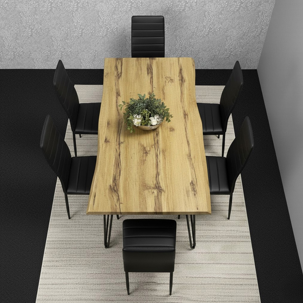 Kosy Koala 6 Seater Faux Leather Wooden Dining Set Black Image 4