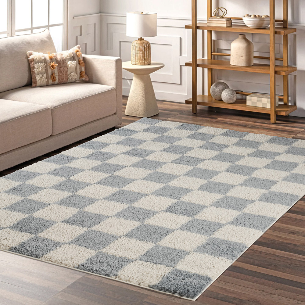 Desire Rugs Chester Duck Egg Blue Shaggy Checkered Rug 200 x 290cm Image 5