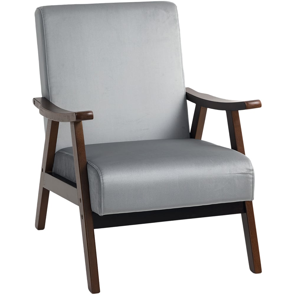 Portland Grey Velvet Solid Wood Frame Armchair Image 2