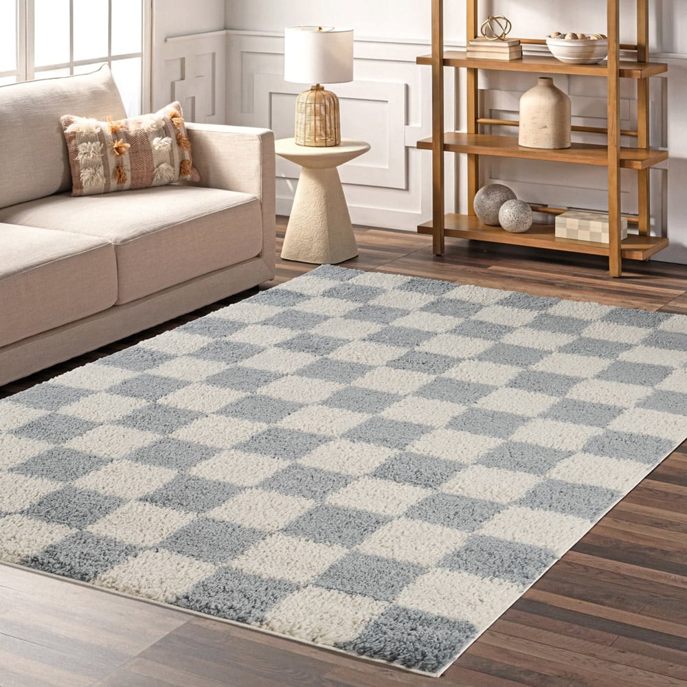 Desire Rugs Chester Duck Egg Blue Shaggy Checkered Rug 120 x 170cm Image 5