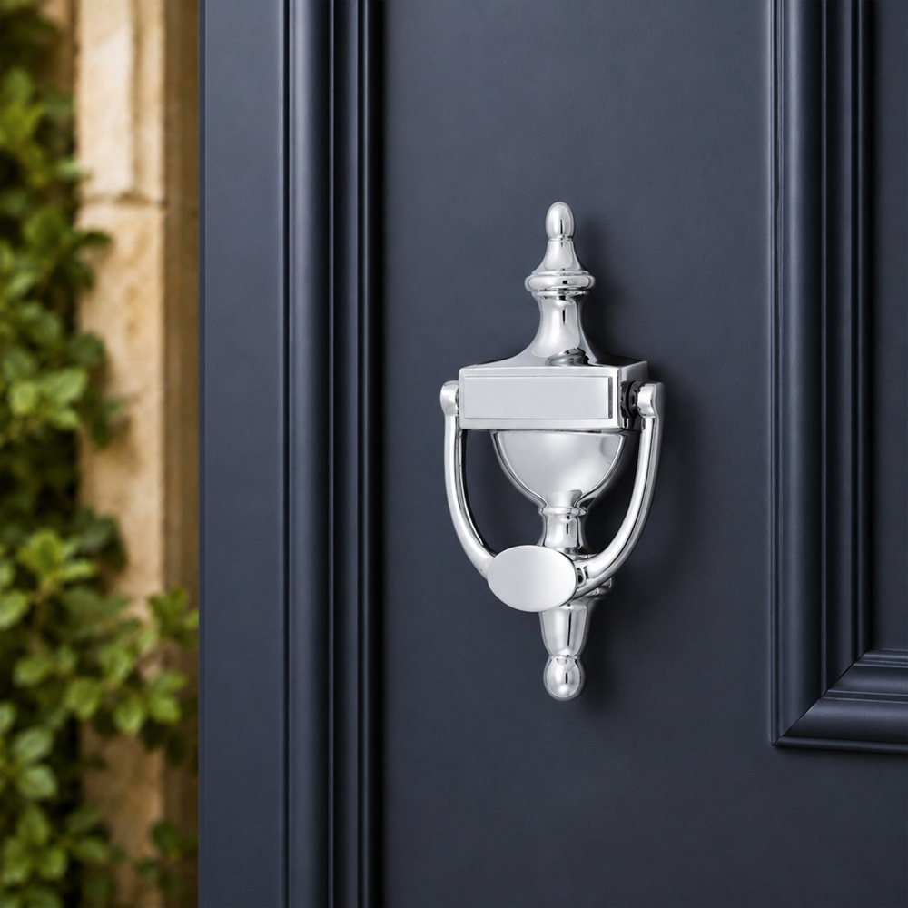 Spira Brass Polished Chrome Victorian Small Door Knocker Image 2