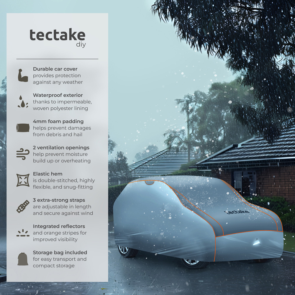 tectake Franz Padded Protection Waterproof Universal Car Cover 571 x 203 x 145cm Image 6