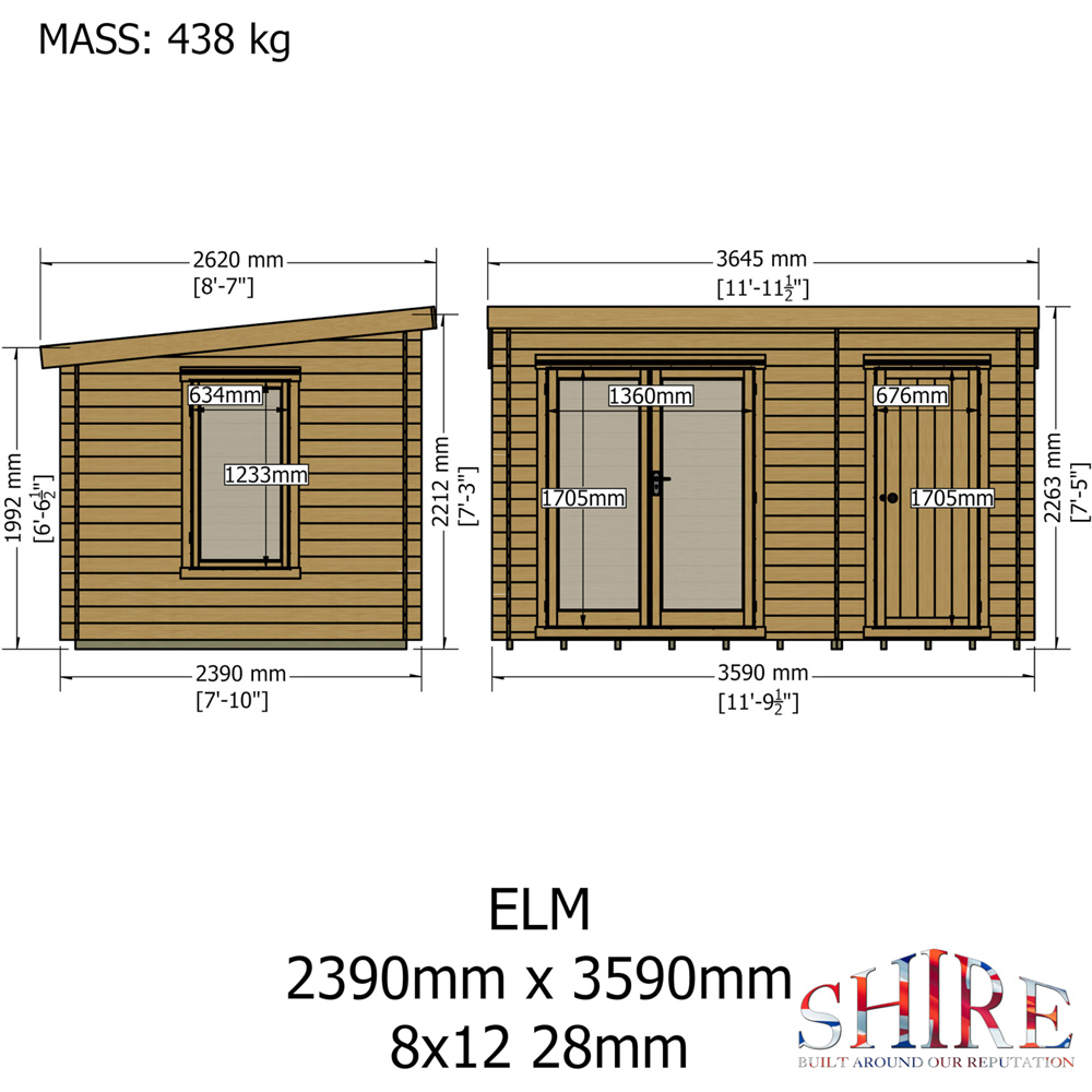 Shire Elm 8 x 12ft Contemporary Style Dual-Purpose Pent Log Cabin with Integral Storage Image 9