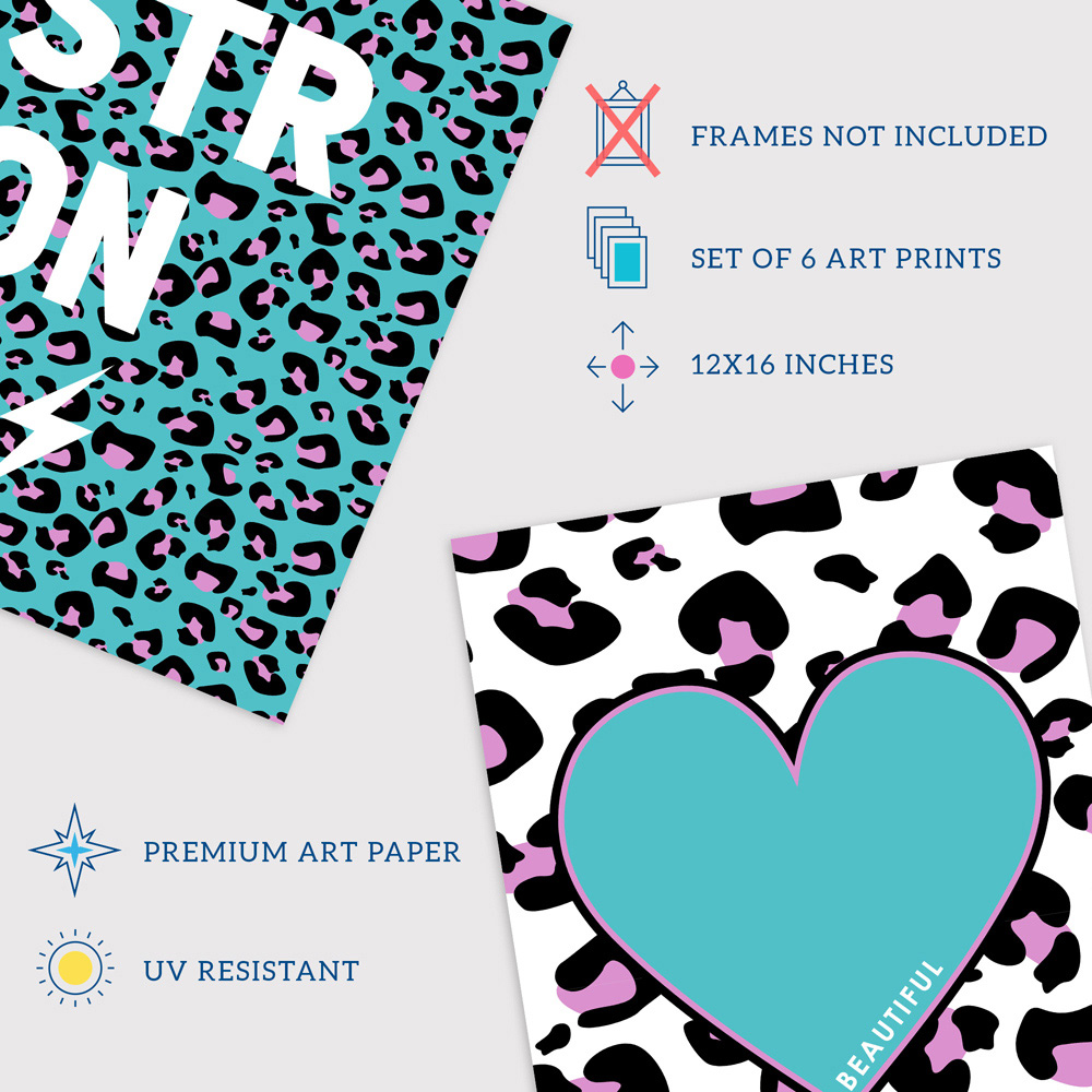 Wee Blue Coo Turquoise and Purple Leopard Pattern Bold Shapes Wall Art Print 30 x 41cm 6 Pack Image 4