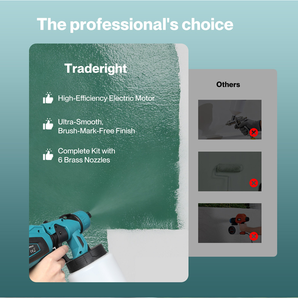 Traderight 1000ml HVLP Cordless Paint Spray Gun with Accessories 18V Image 7