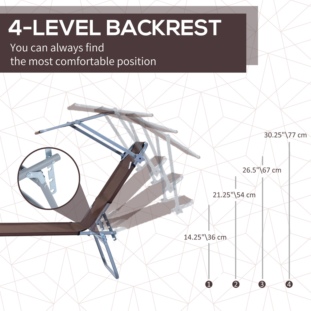 Outsunny Brown Foldable Sun Lounger with Sunshade Awning Image 4