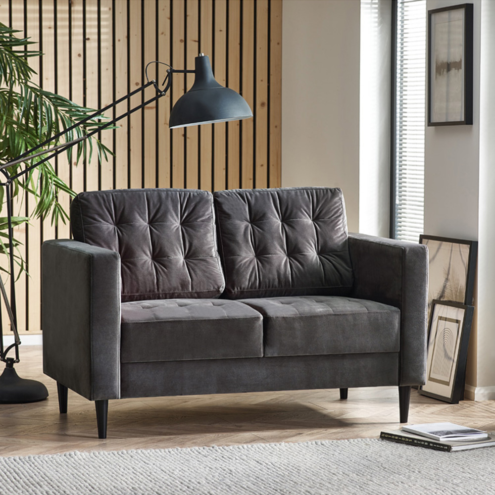 Furniturebox Josie 2 Seater Dark Grey Velvet Sofa Image 5