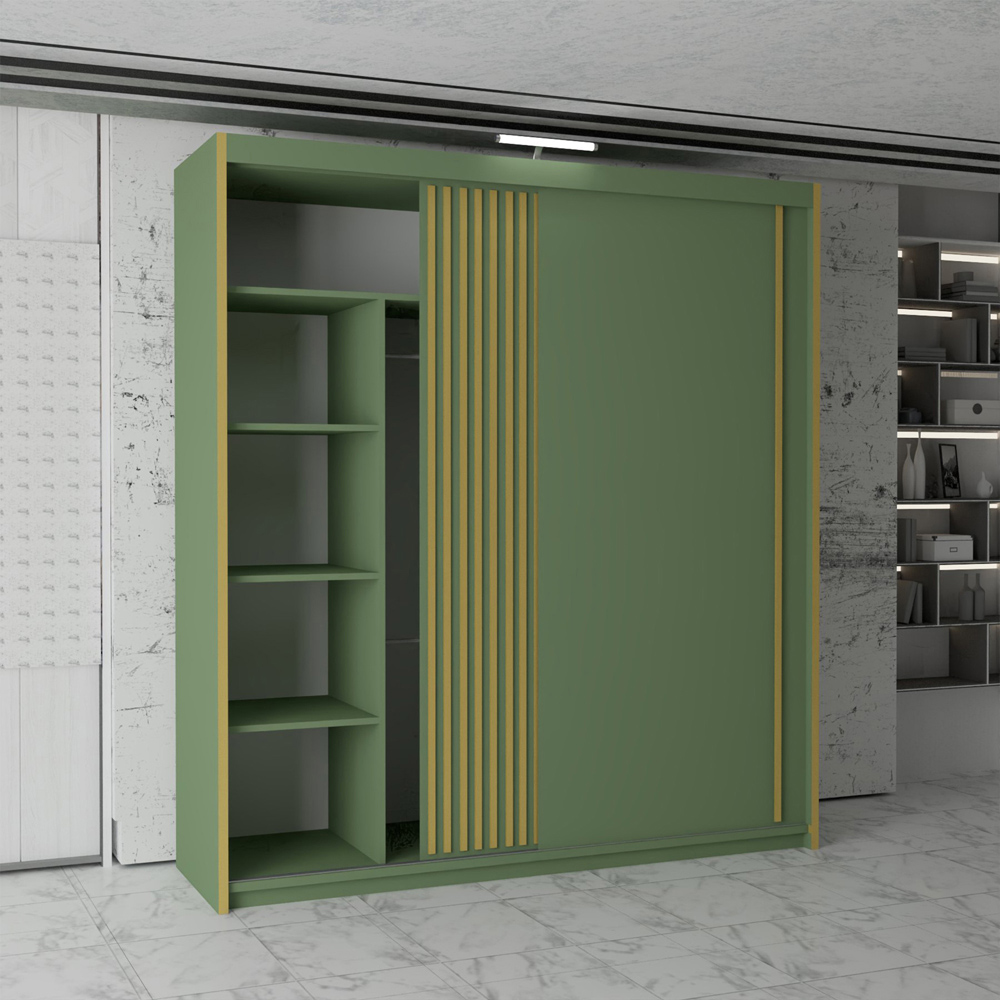 M N Furniture Parrison 2 Door Green Sliding Wardrobe 203cm Image 3